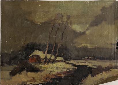 Ensemble d'huiles, quatre sur toile et une...