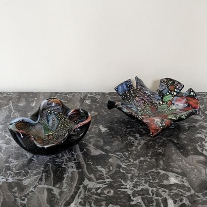 MURANO. Set of two polychrome and silver-leaf...
