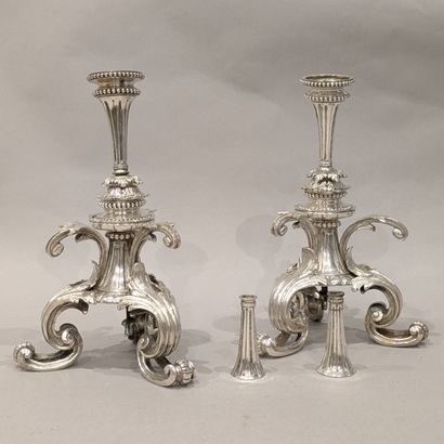 Pair of silver-plated bronze display mounts...
