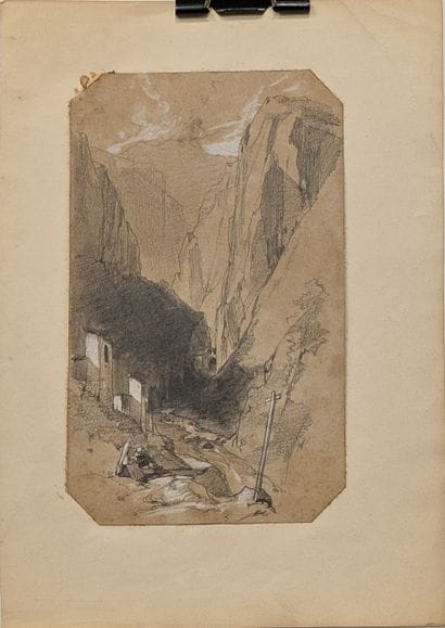 Set of pencil drawings: - Calvary in a deep...