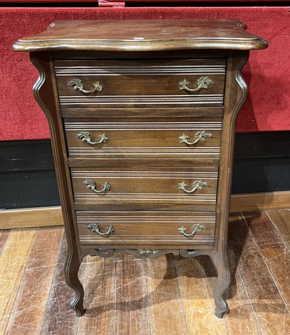 Walnut coffee table, the top is curved, the...
