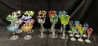 Colored cut crystal glassware set. Includes:...