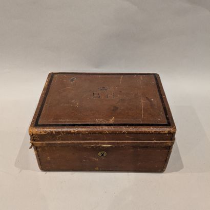 Brown leather-guilloché case, engraved BH...