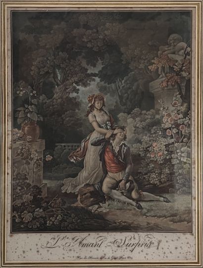 Set of color engravings: three fashion engravings...