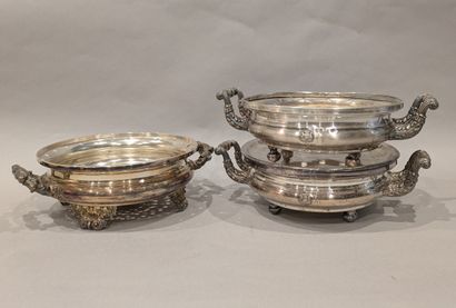 Silver-plated metal: - pair of plate warmers,...