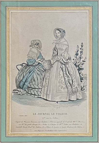 Set of color engravings: three fashion engravings...