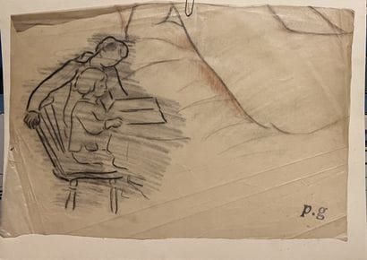 Paule GOBILLARD (1869-1946) : LA LECON. Fusain...