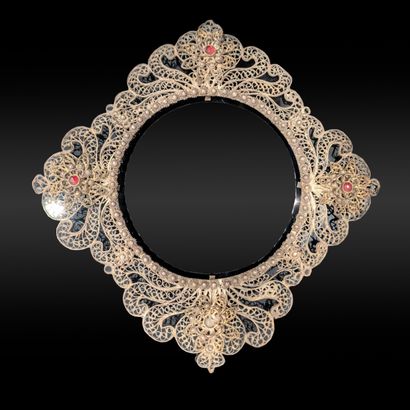 Silver-plated, diamond-shaped frame with...