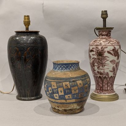 Set: - earthenware baluster vase decorated...