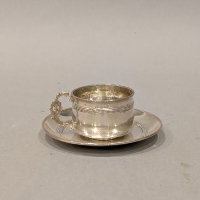 Very small silver (925) cup and saucer, decorated...