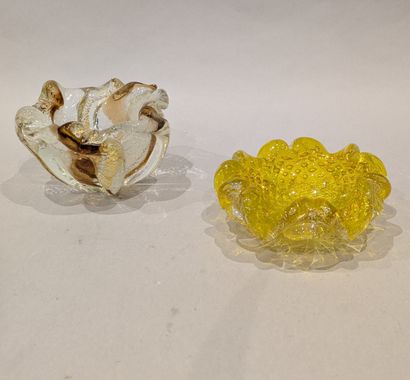 MURANO. Set of two polychrome lined glass...