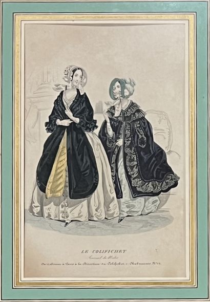 Set of color engravings: three fashion engravings...