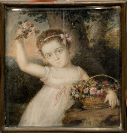Miniature depicting a little girl with a...