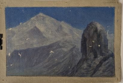Ensemble d'huiles, quatre sur toile et une...