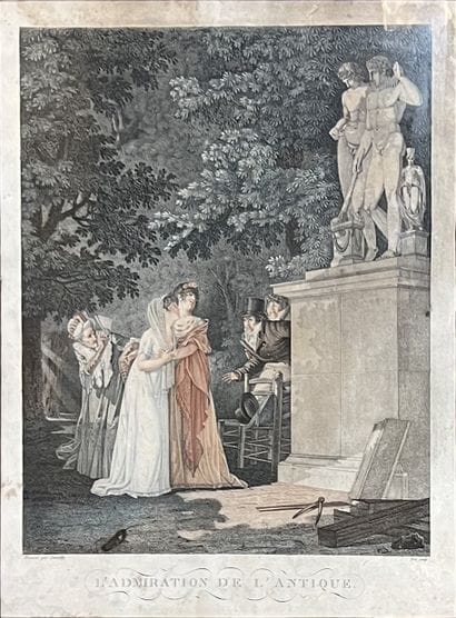 Set of color engravings: three fashion engravings...