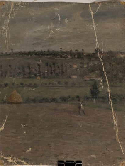 Ensemble d'huiles, quatre sur toile et une...
