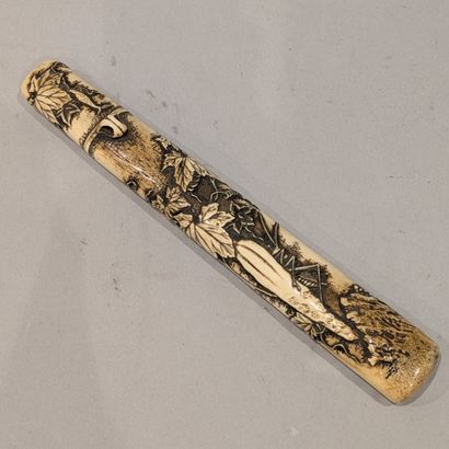 Bone case with carved decoration of a landscape...