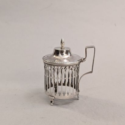 A silver (950) mustard pot holder, with pierced...