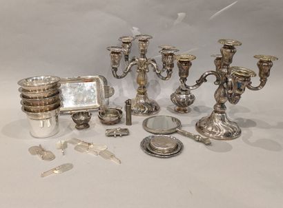 Silver-plated metal: - pair of five-light...