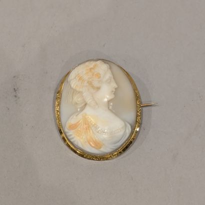Large brooch, the gilded metal frame adorned...