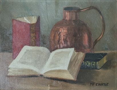 M. COURTOT***: STILL LIFE WITH A BOOK. Oil...