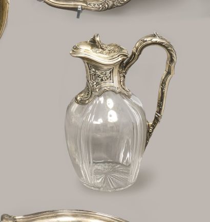 Channel-cut crystal ewer, set in silver (925),...