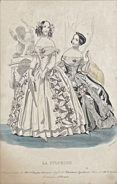 Set of color engravings: three fashion engravings...