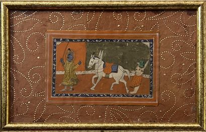 INDIAN Miniature: SCENE OF KRISHNA'S CHILDHOOD....