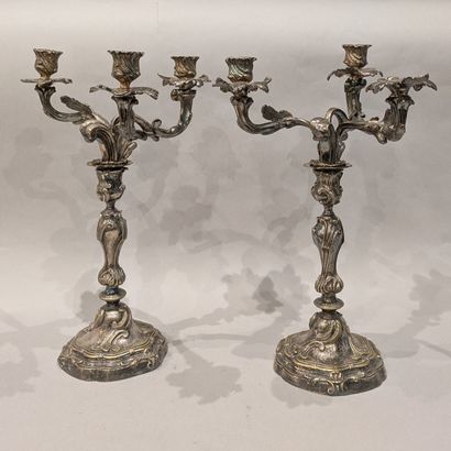 Pair of three-light torches, with foliage...