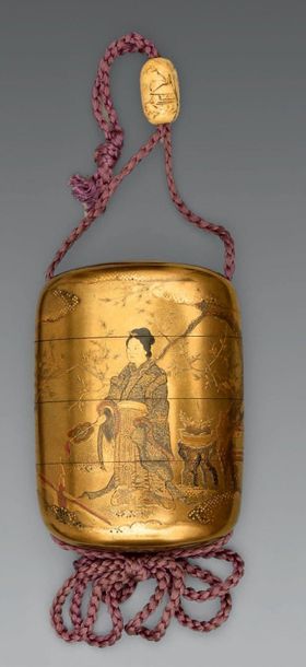 Inro à trois cases en laque fundame décoré...