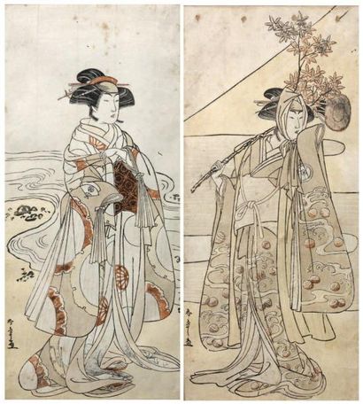 Shunsho: deux hashira-e, portraits d'acteurs...