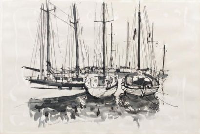 Michel KING (Né en 1930)
VOILIERS AU PORT....