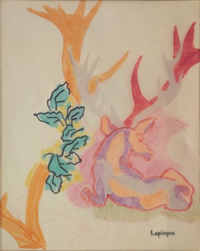 Charles LAPICQUE (1898-1988): STAG LYING...