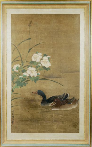 JAPAN - 19th century. Ink and colors on silk,...