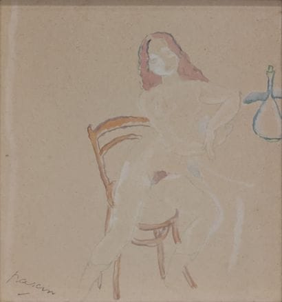 Jules PASCIN (1885-1930): NUDE SITTING ON...