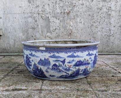 Large porcelain basin decorated with lake...