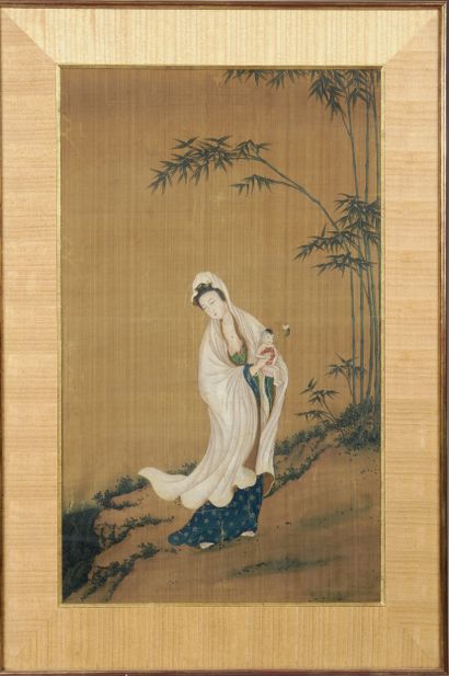 CHINA - Circa 1900. Ink and colors on silk,...
