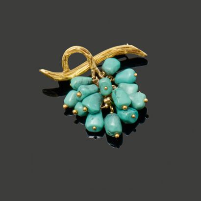 Broche pampre de vigne en or jaune 18K (750),...