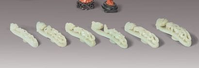 CHINA - 19th century. Set of six light celadon...