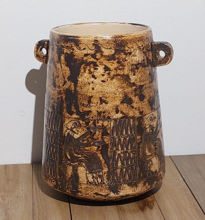 Jacques BLIN (1920-1995): Beige glazed ceramic...