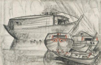 André MAIRE (1898-1984)
«Jonques» Fusain...