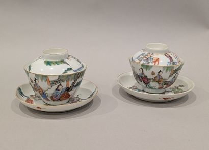 Pair of covered sorbets and their saucers...