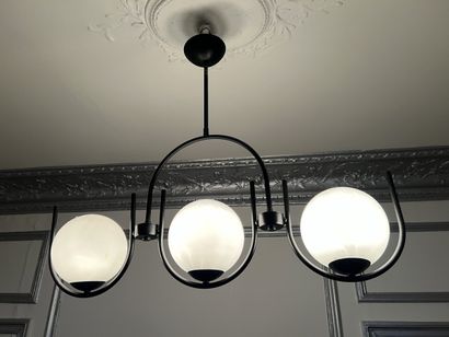 Hanging lamp in black lacquered metal, with...