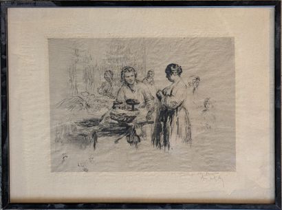 Henri LERICHE (1868-1944) : SCENE DE MARCHE....