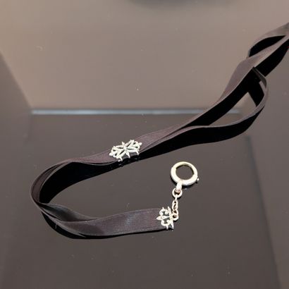 Chatelaine en ruban de satin anthracite,...