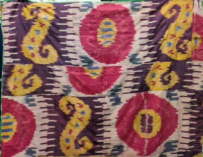 Silk Ikat with stylized motifs in pink and...