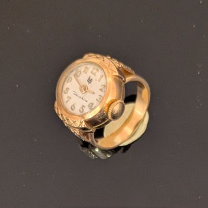 Bague-montre en or jaune 18K (750), le boîtier...