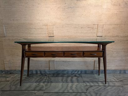 Console in rosewood, the top in stained glass,...