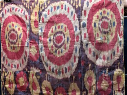 Silk Ikat with stylized motifs in pink and...