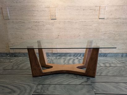 Coffee table, rectangular glass top, cruciform...